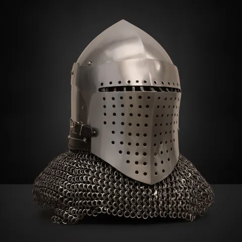 Crusader Knight Great Helm — Steel Chainmail view 1