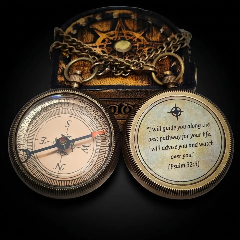 Psalm 32:8 Compass, Leather Case