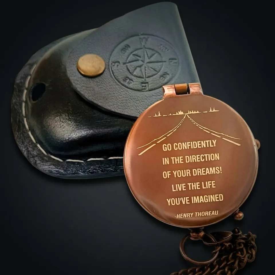 Thoreau Quote Compass, Leather Case