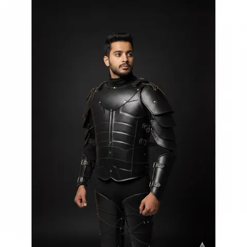 Handmade Black Leather Armor Set for Medieval LARP and Cosplay view 1