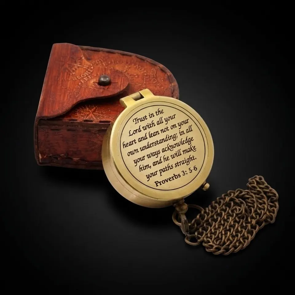 Trust in the Lord Compass, Leather Case