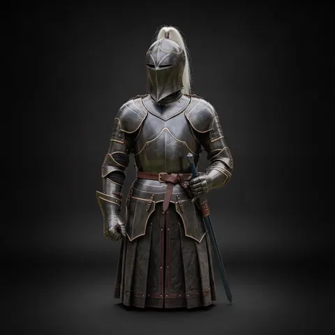 Dark Gothic Knight Armor Set with Brass Finish and Crusader Eagle view 1
