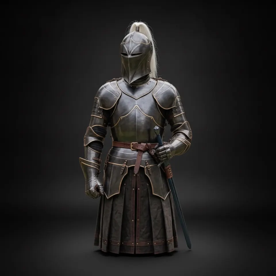 Dark Gothic Knight Armor Set with Brass Finish and Crusader Eagle