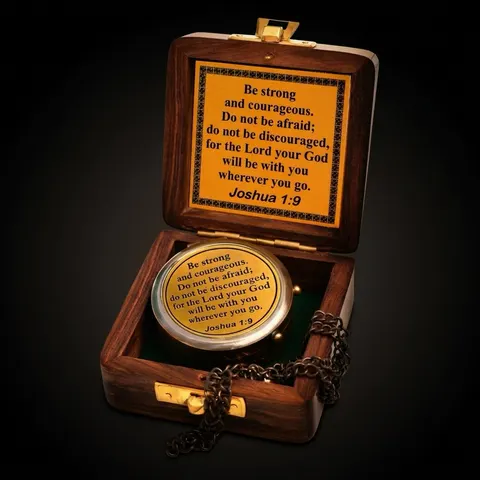 Joshua 1:9 Compass, Wooden Box view 1