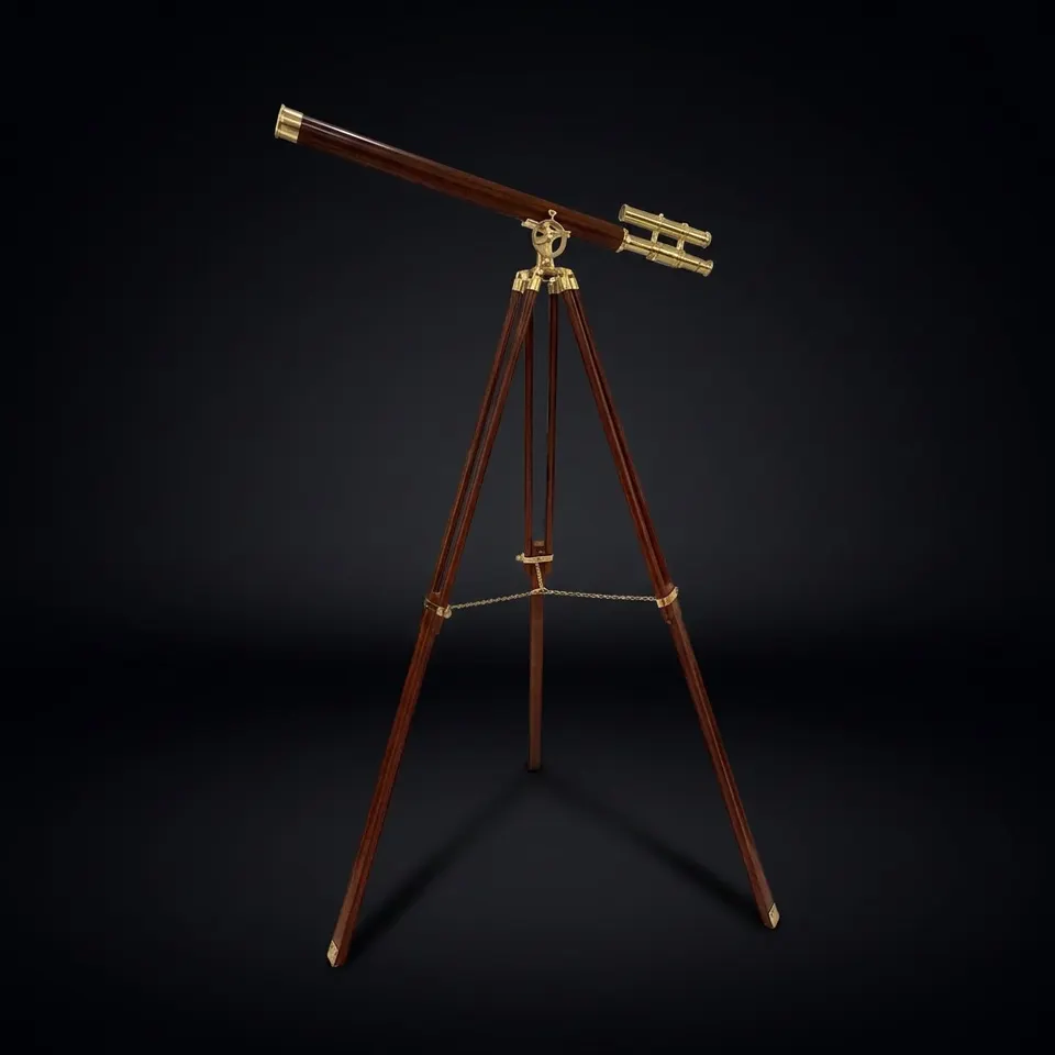 Double Barrel Brass Floor Standing Telescope 60" with Wooden Tripod