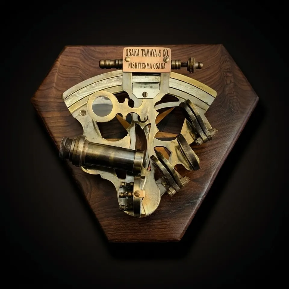 Antique Brass Sextant with Hexagonal Wooden Box