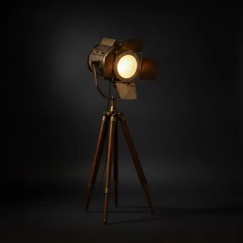 Antique Finish Spotlight on Wooden Tripod view 1