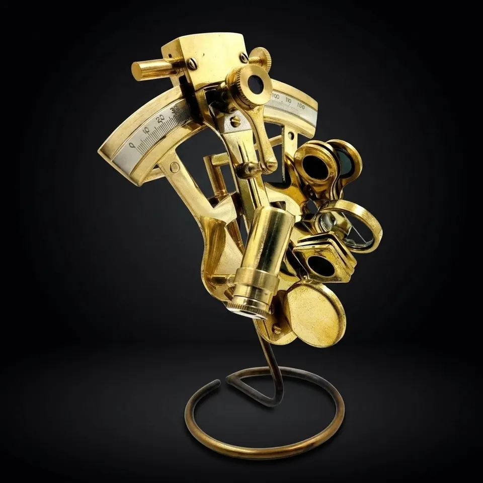 Polished Brass Sextant with Brass Display Stand