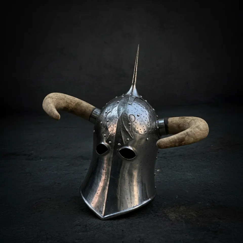 Steel Death Dealer Helmet — Medieval Horned Fantasy Display