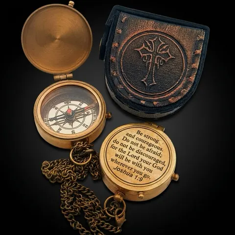 Joshua 1:9 Compass, Leather Case view 1