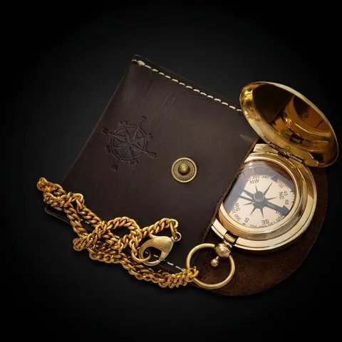 Push Button Compass, Leather Case view 1
