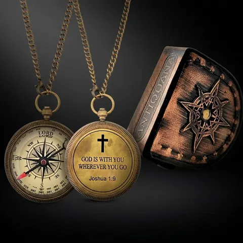 Joshua 1:9 Compass, Leather Case view 1