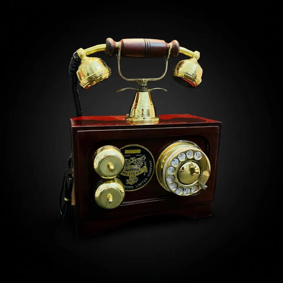 Brass and Wood Rotary Dial Telephone — Retro Desk