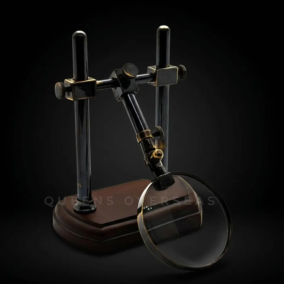 All-Brass Magnifier 2.5" on Extendable Arm Wooden Base Stand