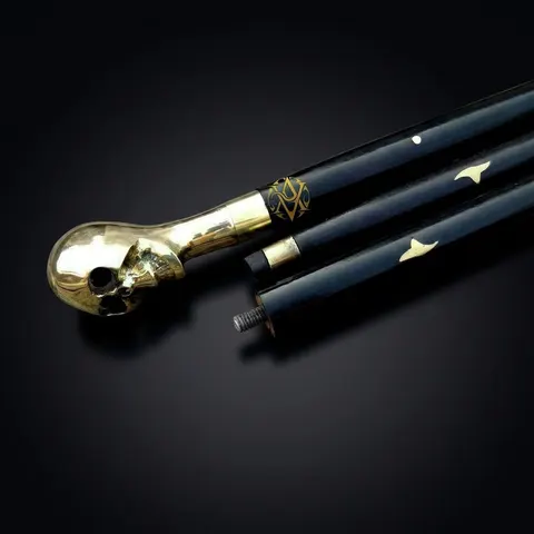 Polished Brass Skull Handle Walking Stick view 1