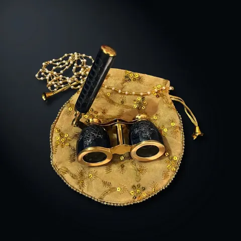 Brass Opera Glasses — Black Mother of Pearl Handle view 1