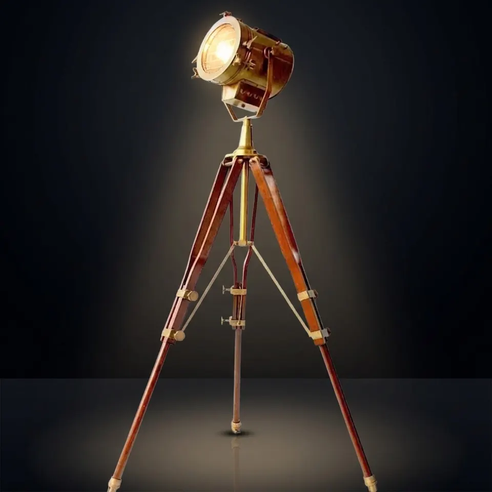 Copper Spotlight on Wooden Tripod