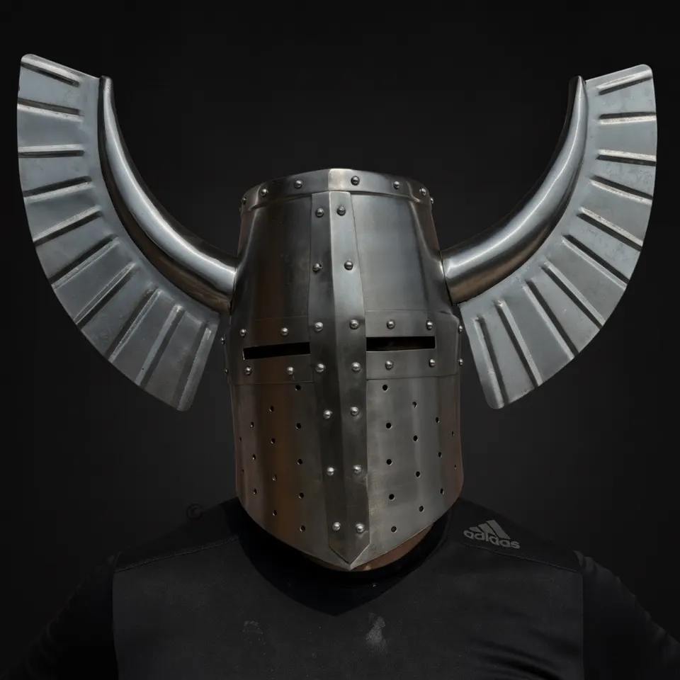 Medieval Teutonic Crest Wing Helmet with Display Stand