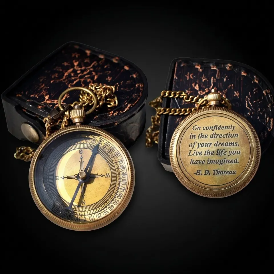 Thoreau Quote Compass, Leather Case