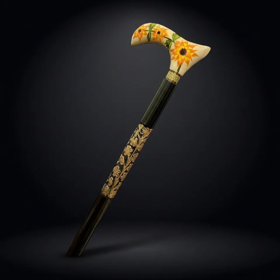 Hand Painted Floral Handle Walking Cane