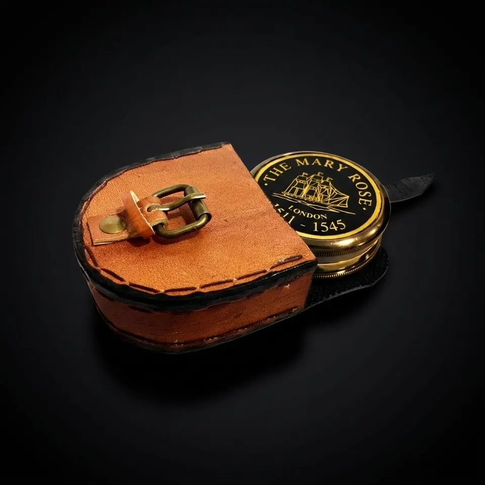 Black Dial Compass, Leather Case