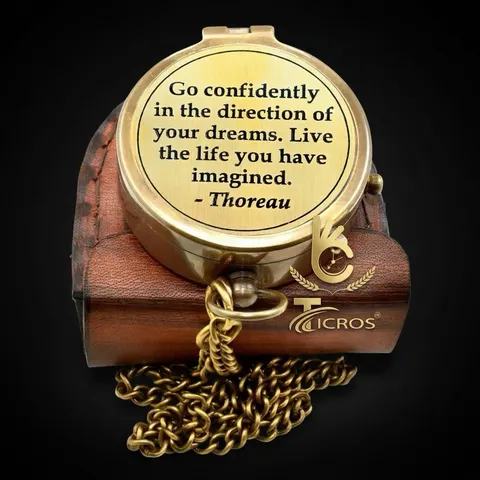 Thoreau Quote Compass, Leather Case view 1