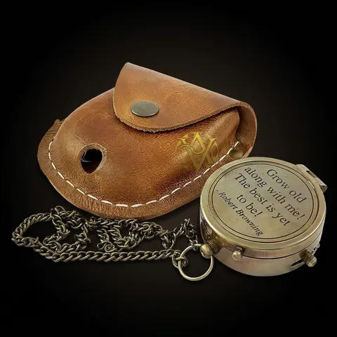 Robert Browning Quote Compass, Leather Case view 1
