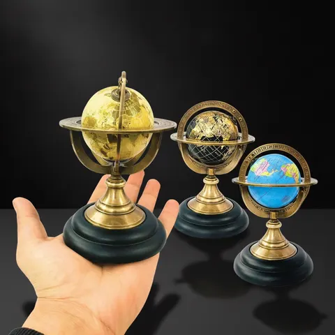 Vintage Brass Armillary Sphere Globe on Rosewood Base view 1