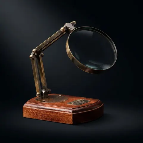 Antique Brass Magnifier 3.5" on Adjustable Wooden Stand with Three-Hinge Movement view 1