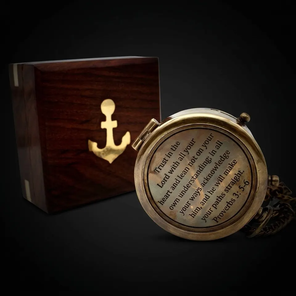 Proverbs 3:5-6 Compass, Wooden Box