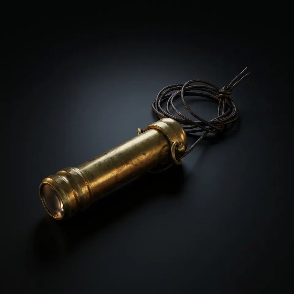 Miniature Brass Kaleidoscope Pendant with Leather Cord