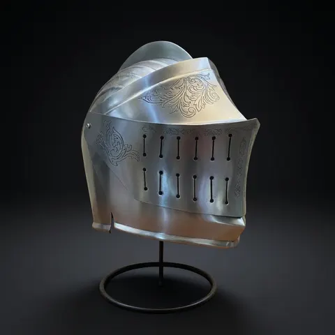 Engraved Close Helmet — Gothic Knight Medieval Display view 1