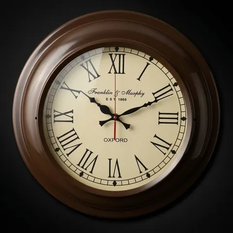 Large Silent Brass Wall Clock Roman Numeral view 1