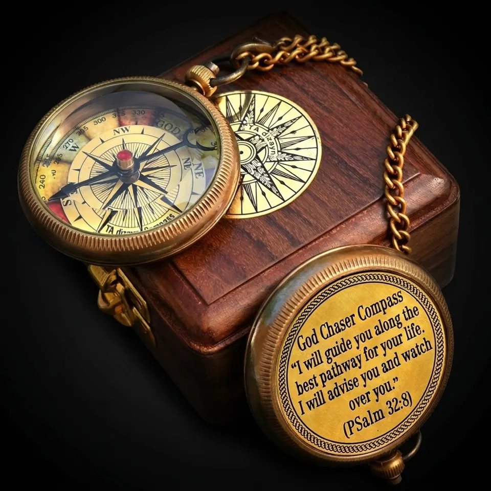 Psalm 32:8 Compass, Wooden Box