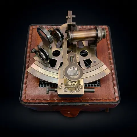 Antique Brass Sextant with Red Leather Box view 1