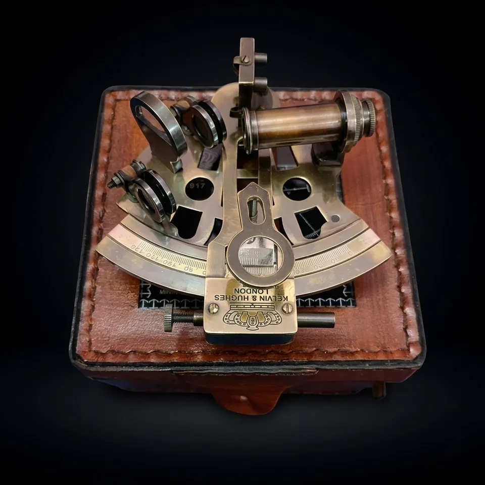 Antique Brass Sextant with Red Leather Box