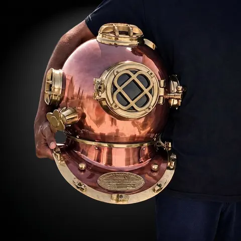 Mark V Diving Helmet with Copper Finish and Nickel Plated Brass Base view 1