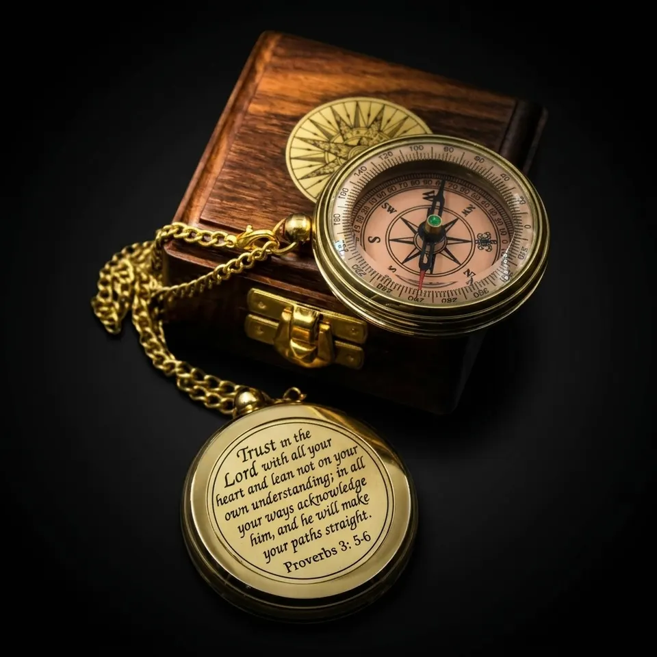 Trust in the Lord Compass, Wooden Box