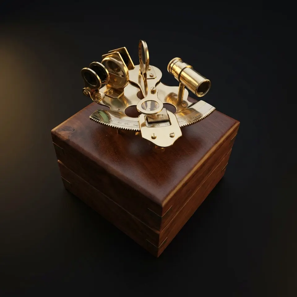 Polished Brass Captain Sextant with Wooden Gift Box