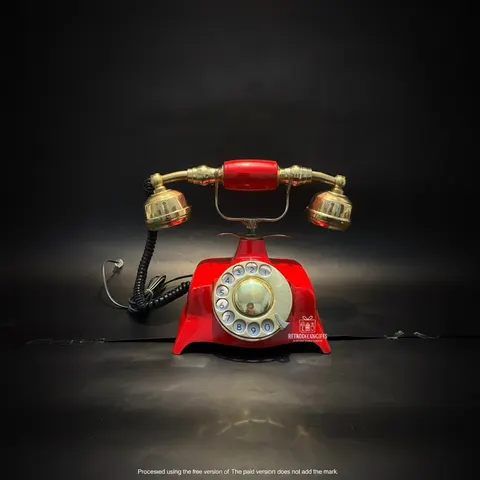 Red Rotary Dial Brass Landline Telephone — Vintage view 1