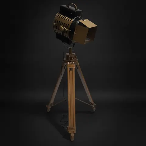 Antique Finish Spotlight on Wooden Tripod view 1