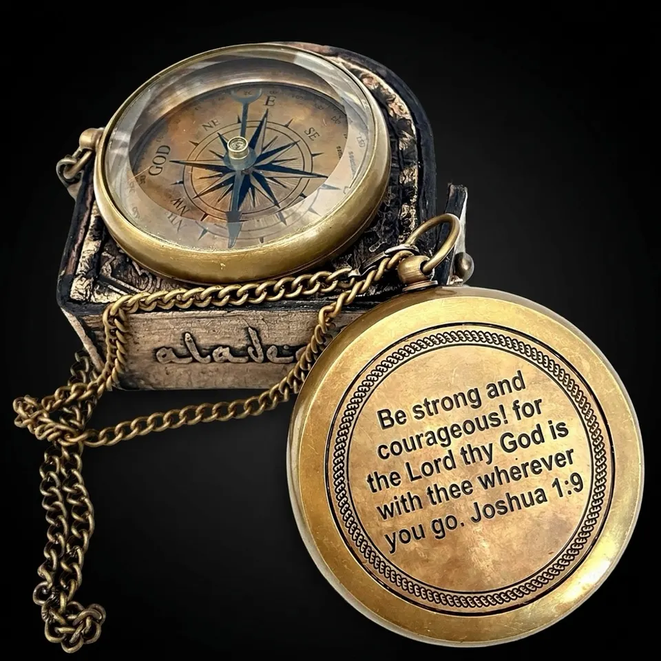 Joshua 1:9 Compass, Leather Case