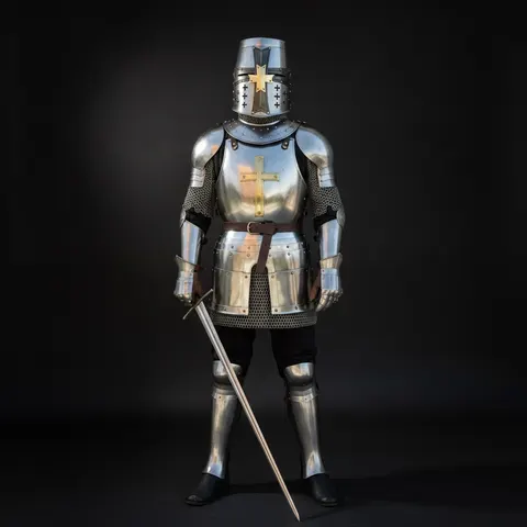 Handmade Steel Crusader Knight Armor with Full or Half Suit Options view 1