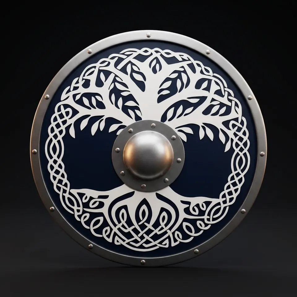 Medieval Viking Wooden Round Shield with Norse Design