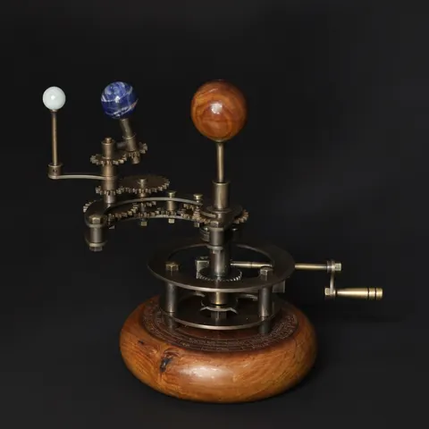 Brass Orrery with Mixed Stone Planets view 1