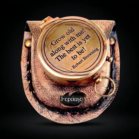 Robert Browning Quote Compass, Leather Case view 1