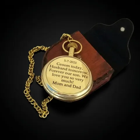 Gold-Tone Pocket Watch — Leather Case & Chain view 1