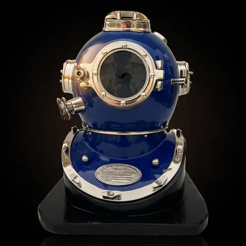Deep Sea Diving Helmet with Dark Blue Finish and Black Base view 1