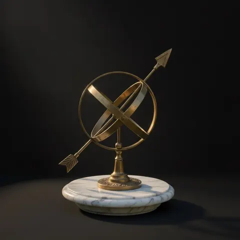 Vintage All-Brass Armillary Sphere with Long Arrow view 1