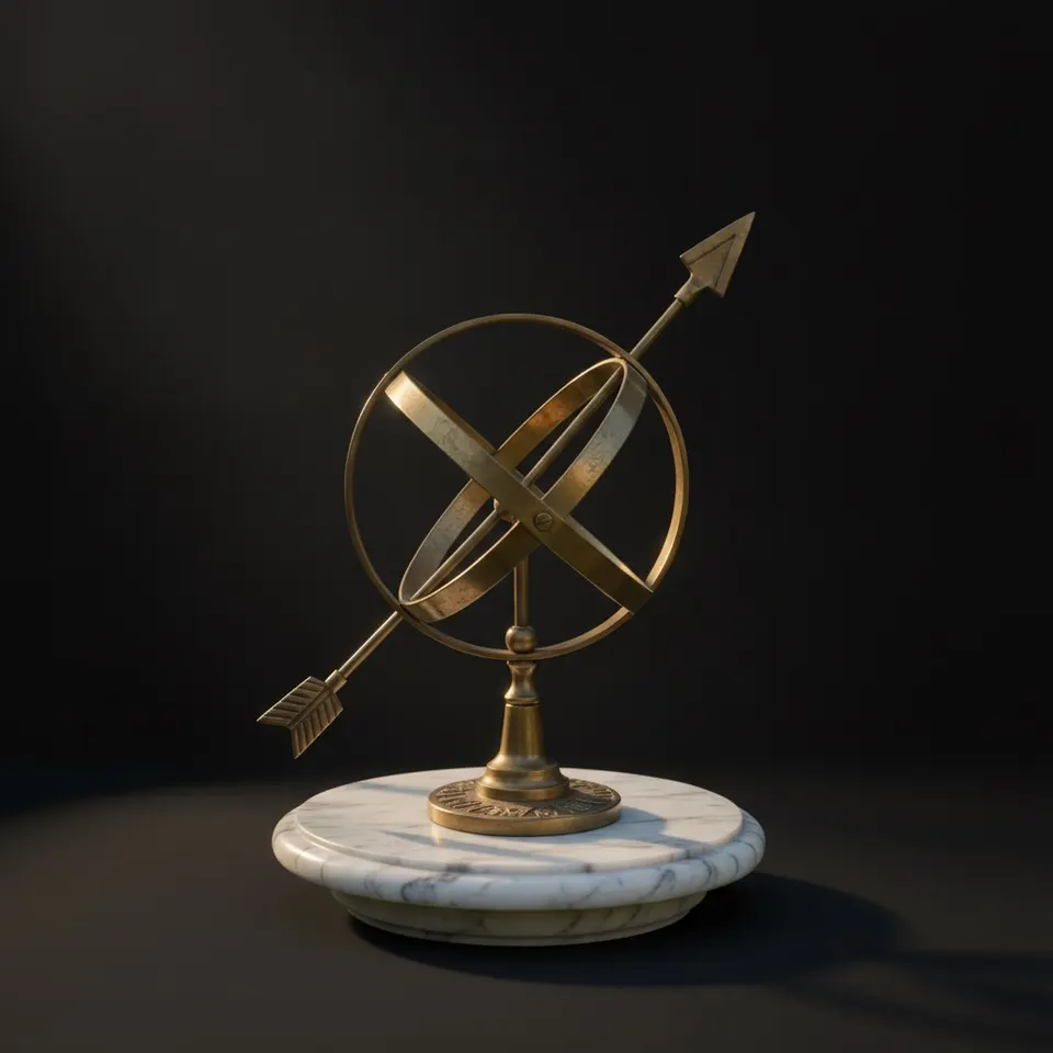 Vintage All-Brass Armillary Sphere with Long Arrow